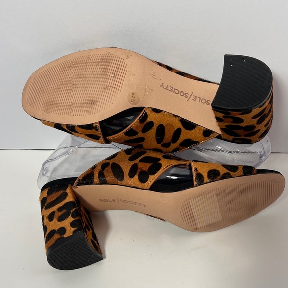 Sole Society Leopard Print‎ Cross Strap Block Heel Slide Sandal Women's - Picture 5 of 5